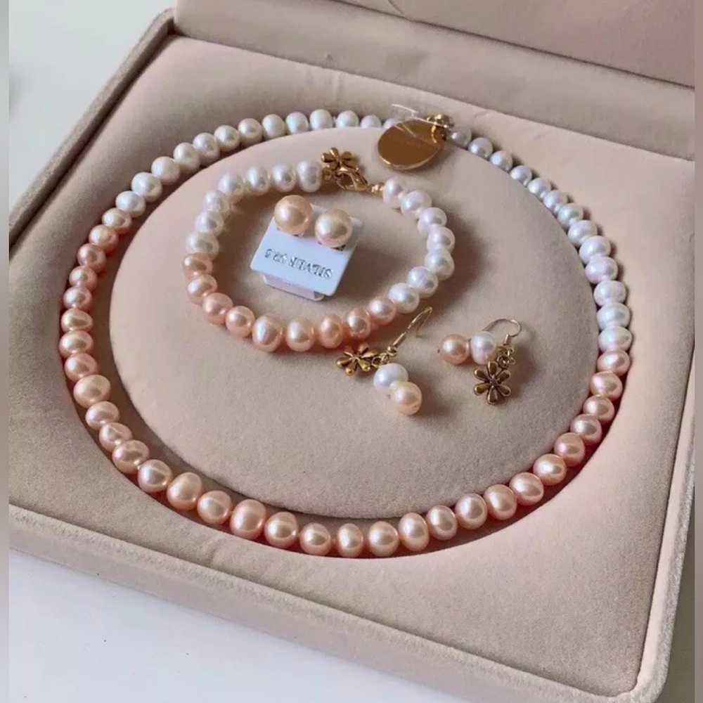 NA*PRAWDE genuine pearl necklace set Potato Shape 8mm AAA Grade